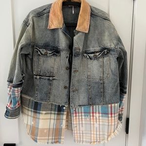 Free People oversized denim jacket with flannel accents